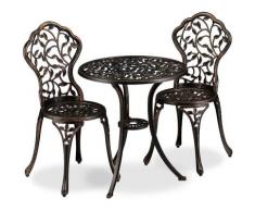 Relaxdays - Meubles de balcon, 3 pièces, table de balcon avec 2 chaises, ornés, aluminium, bistrot