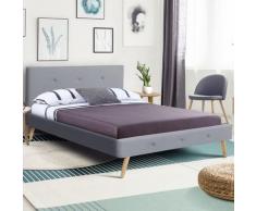 Lit double scandinave OSLO 140 x 190 CM tissu gris clair - Gris