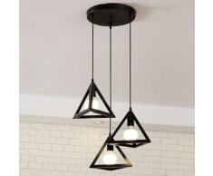 3 Tete Retro Lustre Suspension Industrielle E27 Lampe Abat-jour Metal Luminaire pour Salle a Manger