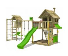 FATMOOSE Aire de jeux Portique bois GroovyGarden avec balançoire TowerSwing et toboggan vert pomme