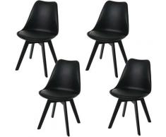 4x chaise de salle à manger HHG-919, chaise de cuisine, design rétro ~ noir/noir, similicuir, pieds
