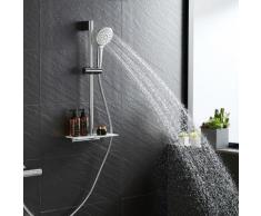 SET Douchette et Showerpipe support Réglable avec Étagère (Sans Robinet) 2 en 1 Set de Douche