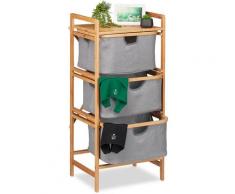 Relaxdays trieur pour linge en bambou, 3 corbeilles, Salle de bain et chambre, étagère, 96 x 44 x