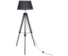 Lampadaire Trépied en Bois Réglable avec Abat-jour en Tissu Noir