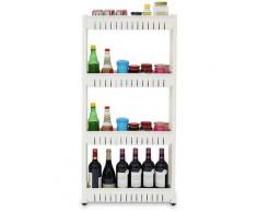 Étagère à Roues, Meuble de Rangement avec Roues, 4 compartiments, 112 x 54 x 12 cm, Blanc,