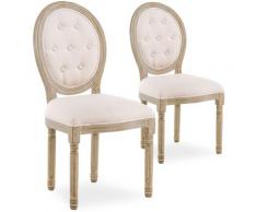 Lot de 2 chaises médaillon capitonnées Louis XVI tissu Beige
