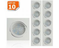 Lot de 10 Spot Led Encastrable Carré Blanc Orientable lumière Blanc Chaud 5W eq. 50W ref.404