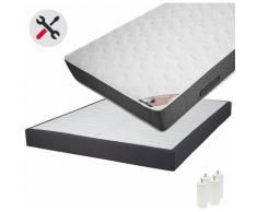 Altobuy - BERMUDES - Pack Matelas 140x190 + Sommier Tapissier Démontable 2x20 Lattes Anthracites +