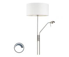 Lampadaire en acier et blanc avec bras de lecture réglable avec LED - Luxor Qazqa Moderne Luminaire