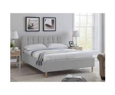 Lit double capitonné en tissu velours gris VALENTINE 160x200 cm