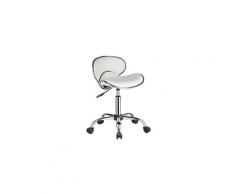 Tabouret à roulettes design hauteur réglable simili-cuir blanc - blante