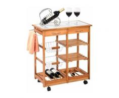 Chariot de Cuisine Desserte sur Roulettes en Bois de Pin avec 2 Paniers 2 Tiroirs 2 Etag?res 67 x
