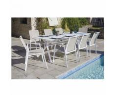Salon de jardin blanc avec pied design Noisette 220 x 90 x 75 cm