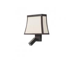 Applique Fancy avec liseuse, acier marron et abat-jour coton beige