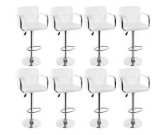 Tabouret de Bar Lot de 8 avec Siège Bien Rembourré Tabourets en Cuir Artificiel Réglable Blanc