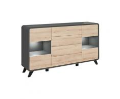 Price Factory - Buffet, bahut, enfilade OASIS 4 portes et 4 tiroirs. Coloris gris et chêne. Style