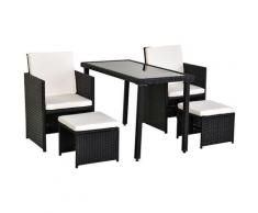 Ensemble salon de jardin encastrable 2 fauteuils monoblocs + 2 tabourets + table basse résine