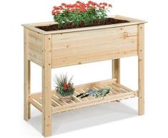 Goplus - Carré Potager sur Pieds, Jardinière Rectangulaire en Bois pour Légumes, Herbes, Fleurs,