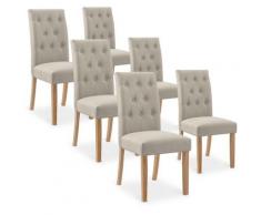 Intensedeco - Lot de 6 chaises capitonnées Gaya tissu beige