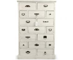Chiffonnier 17 Tiroirs Bois Cerusé Blanc 75.5x34x116cm - Décorations d'Autrefois - Blanc