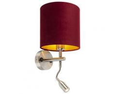 LED Applique acier avec lampe de lecture et abat-jour velours 20/20/20 rouge Qazqa Moderne