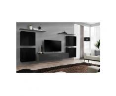 Ensemble meuble salon SWITCH IV design, coloris gris et noir brillant. - Gris