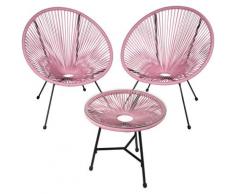 2 Fauteuils Acapulco et 1 Table de Jardin de Salon Design rétro Cadre en Acier Rose