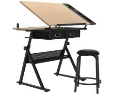 Soges - Bureau Table à Dessin/pupitre avec 2 Tiroirs et Tabouret, Bureau à Dessin Professionnel