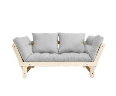 Banquette méridienne futon BEAT pin naturel tissu coloris gris clair couchage 75*200 cm. - gris