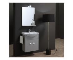 PETIT MEUBLE-LAVABO 56 CM GRIS MAT + MIROIR ET LAMPE PETITS ESPACES