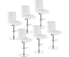 Oobest - Tabouret de bar lot de 6 en simili cuir blanc réglage en hauteur avec dossier
