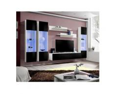 Price Factory - Meuble TV FLY C3 design, coloris blanc et noir brillant. Meuble suspendu moderne et