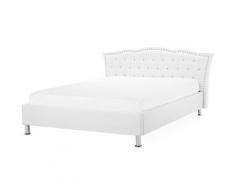 Lit double chesterfield en similicuir 160 x 200 cm blanc METZ