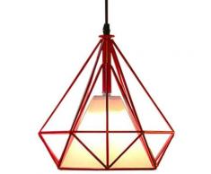 Lustre Suspension industrielle 25cm forme Diamant, Lampe de Plafond Abat-Jour?Rouge