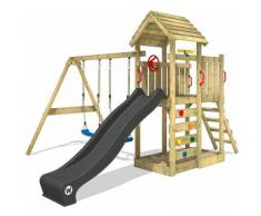 Aire de jeux Portique bois MultiFlyer Toit en bois avec balançoire et toboggan Maison enfant