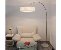 Lampadaire Tissu 'Shing' en métal pour salon & salle à manger - nickel mat, blanc