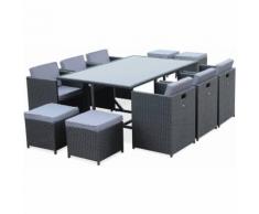 Salon de jardin Vasto Noir table en résine tressée 6 à 10 places, fauteuils encastrables