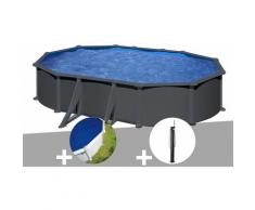 Kit piscine acier gris anthracite Juni ovale 5,27 x 3,27 x 1,32 m + Bâche à bulles + Douche - GRÉ