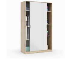 Armoire de 2 portes coulissantes coloris blanc / chêne canadien - 120 cm (longueur) x 200 cm
