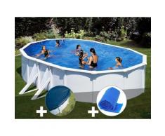 Kit piscine acier blanc Bora Bora ovale 6,34 x 3,99 x 1,22 m + Bâche hiver + Bâche à bulles - GRÉ