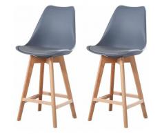 ALIX - Lot de 2 tabourets scandinave - Gris - pieds en bois massif design salle a manger salon - 58