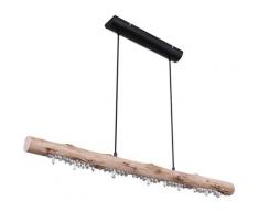 Suspension LED, bois nature, cristaux, L 100 cm, FELICITAS