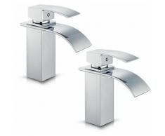 2× Robinets de Lavabo Mitigeur pour Salle de Bain Robinet Brillant en Laiton Solide - Cecipa