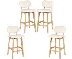 Tabouret de Bar Lot de 4, Tabouret de Cuisine Design en Cuir Artificiel et Bois, Beige