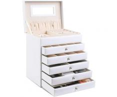 BAMNY Boîte à Bijoux à 6 Niveaux,Coffre à Bijoux avec 5 tiroirs et Miroir,Boîte de rangement en