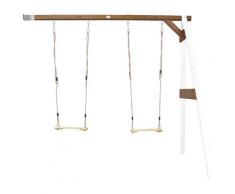 Portique mural en Bois FSC Blanc / Marron avec 2 Balançoires Enfant | Balançoire pour l'extérieur /