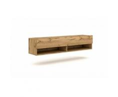 Price Factory - Meuble TV suspendu design CLUJ, 140 cm, 1 porte et 2 niches, coloris chêne wotan.