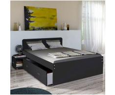 Lit double ZENIA 140x190 + 2 chevets + 2 tiroirs / Noir/ 193x146x80