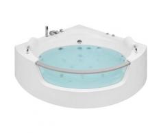 Baignoire balnéo d'angle moderne avec surface vitrée et LED