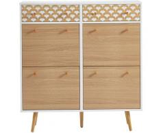 Meuble chaussures UTAH coloris blanc et effet bois 4 Portes 2 Tiroirs - Bois